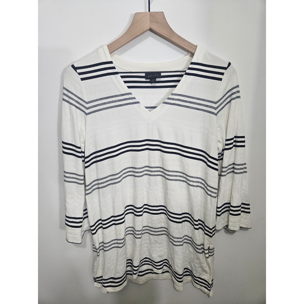 J. Jill Wearever Striped V-Neck Tunic Top Ivory Navy XS 161971